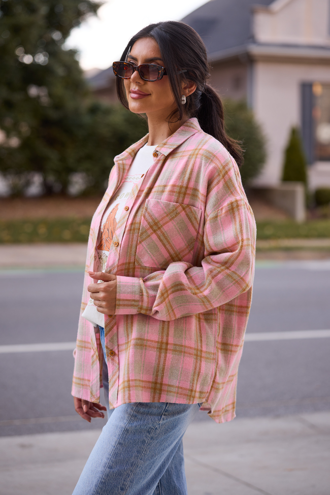 Rory Pink And Brown Plaid Flannel Top