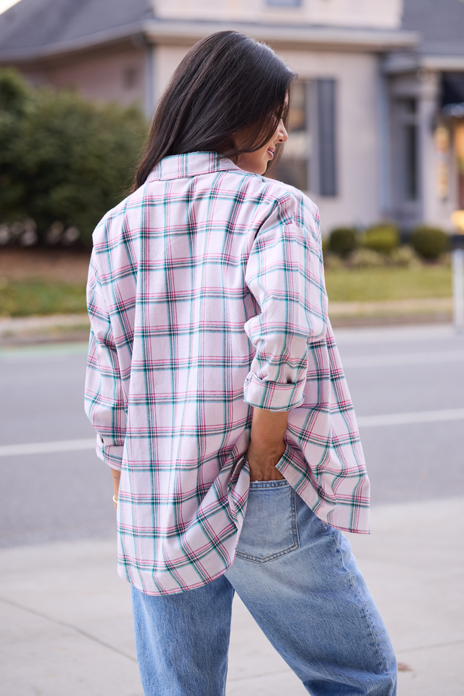 Rory Pink And Green Holiday Plaid Flannel Top