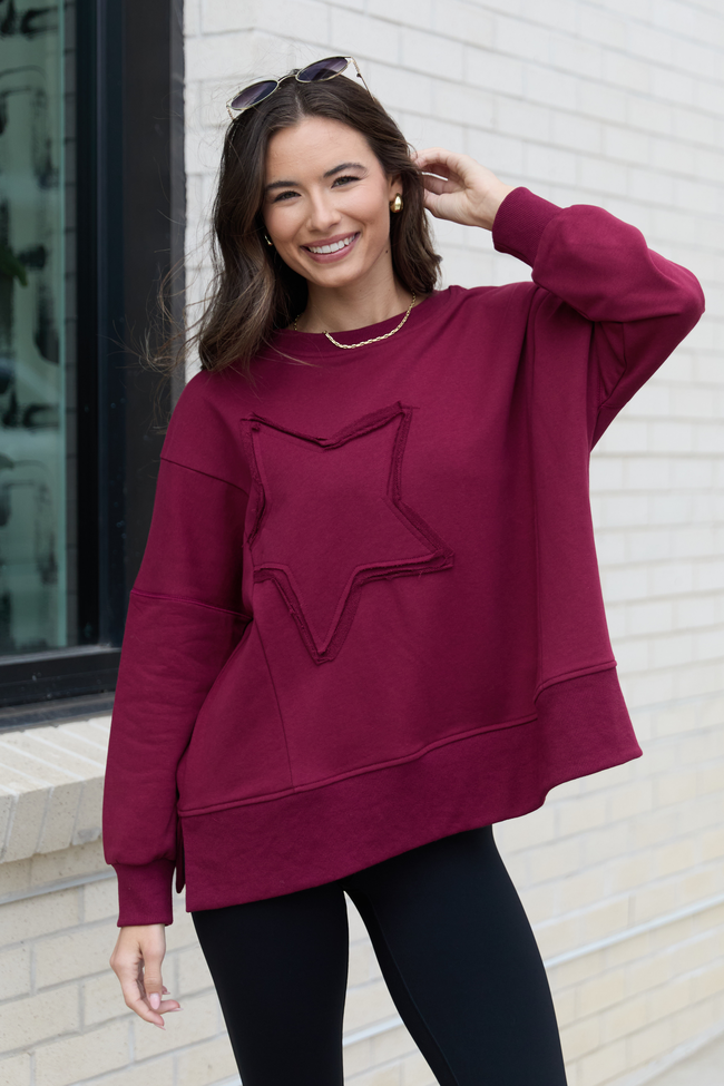 Solstice Burgundy Star Embellished Pullover