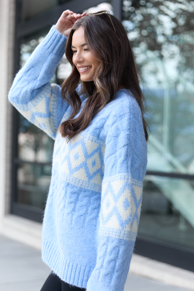 Alanis Blue Crewneck Blush Diamond Print Oversized Sweater