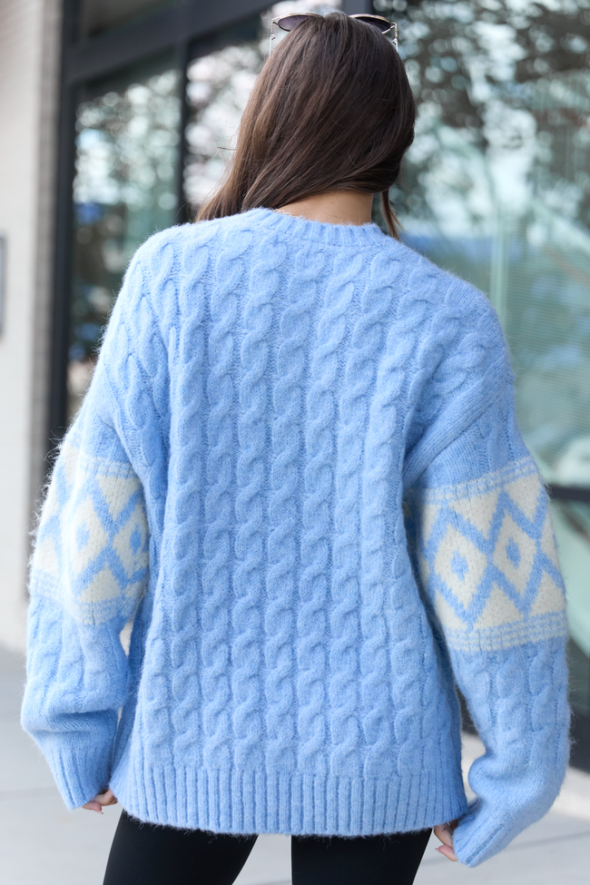 Alanis Blue Crewneck Blush Diamond Print Oversized Sweater