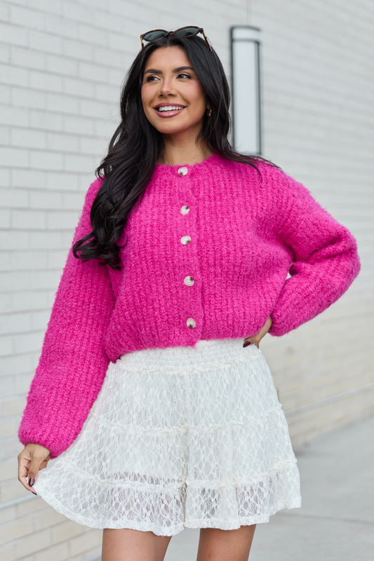 Taye Hot Pink Chunky Boucle Cardigan SALE