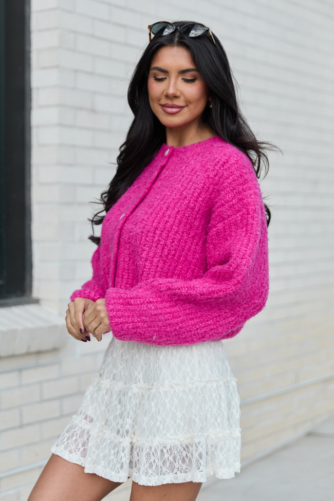 Taye Hot Pink Chunky Boucle Cardigan SALE