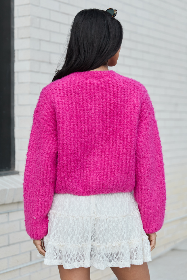 Taye Hot Pink Chunky Boucle Cardigan SALE