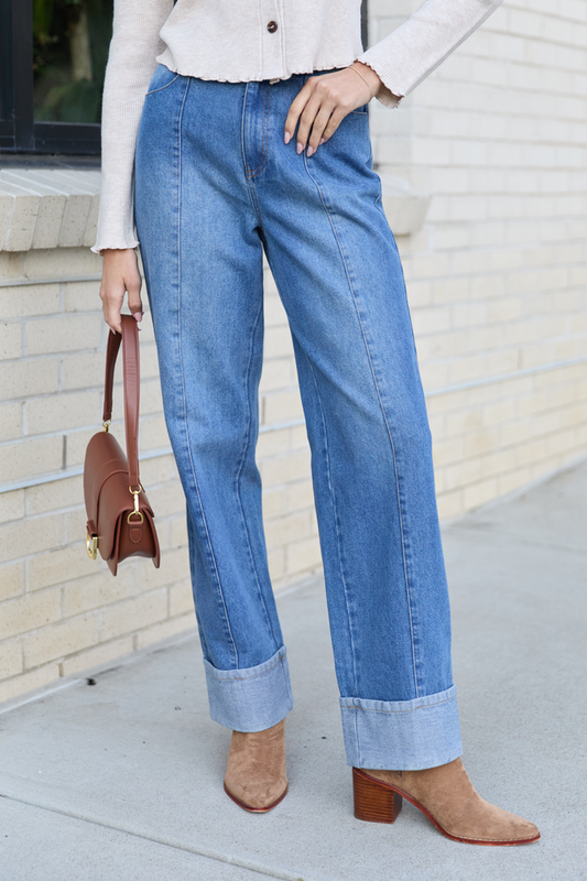 Reina Medium Wash Cuffed Jeans