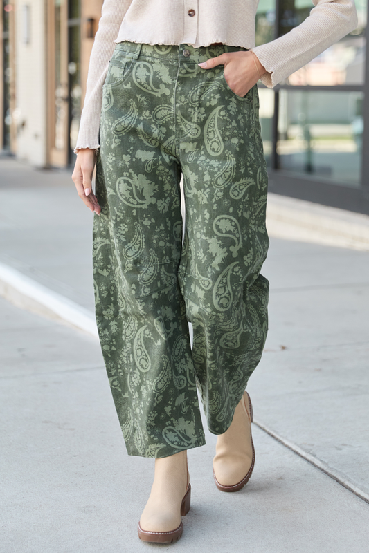Courtney Olive Paisley Barrel Pants
