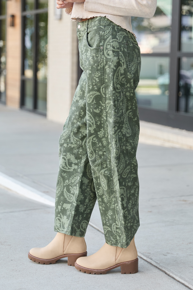 Courtney Olive Paisley Barrel Pants