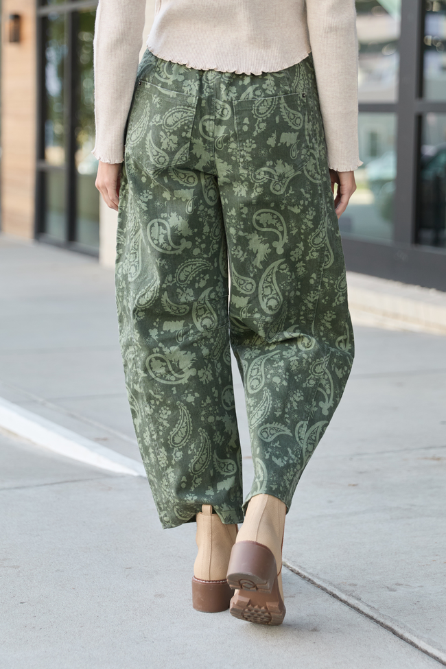 Courtney Olive Paisley Barrel Pants
