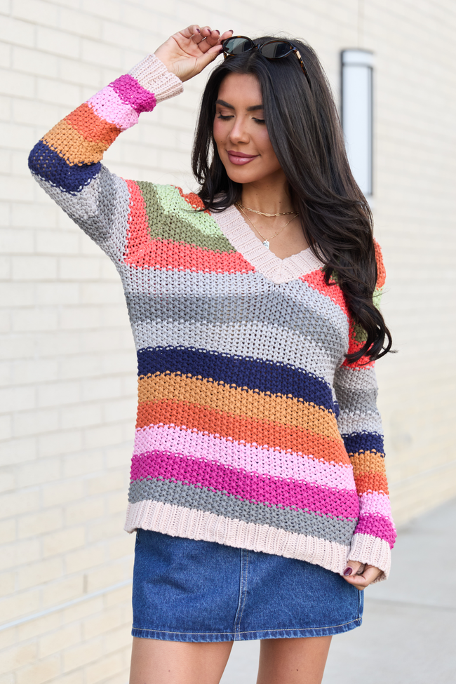 Georgie Bright Multi Striped V-Neck Sweater SALE