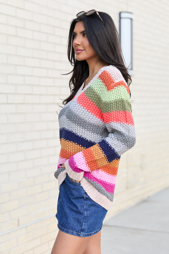 Georgie Bright Multi Striped V-Neck Sweater SALE