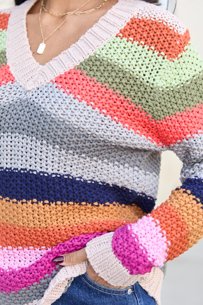 Georgie Bright Multi Striped V-Neck Sweater SALE