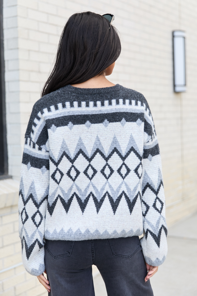 Alanah Blue and Grey Argyle Crewneck Sweater