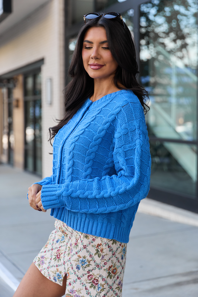 Kasen Blue Cable Knit Cardigan