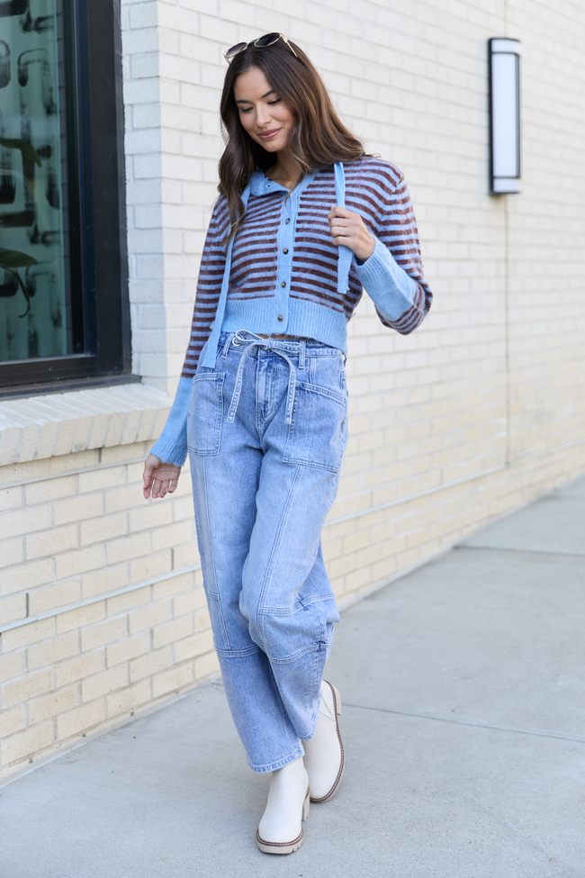 Cécile Blue And Brown Stripe Hooded Cardigan SALE