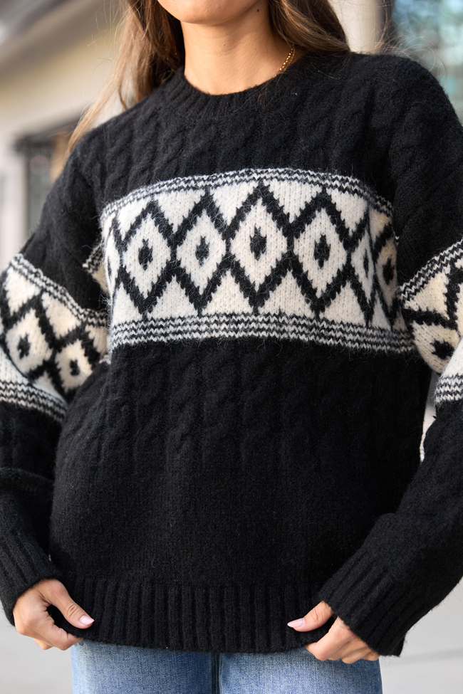 Alanis Black Crewneck Blush Diamond Print Oversized Sweater