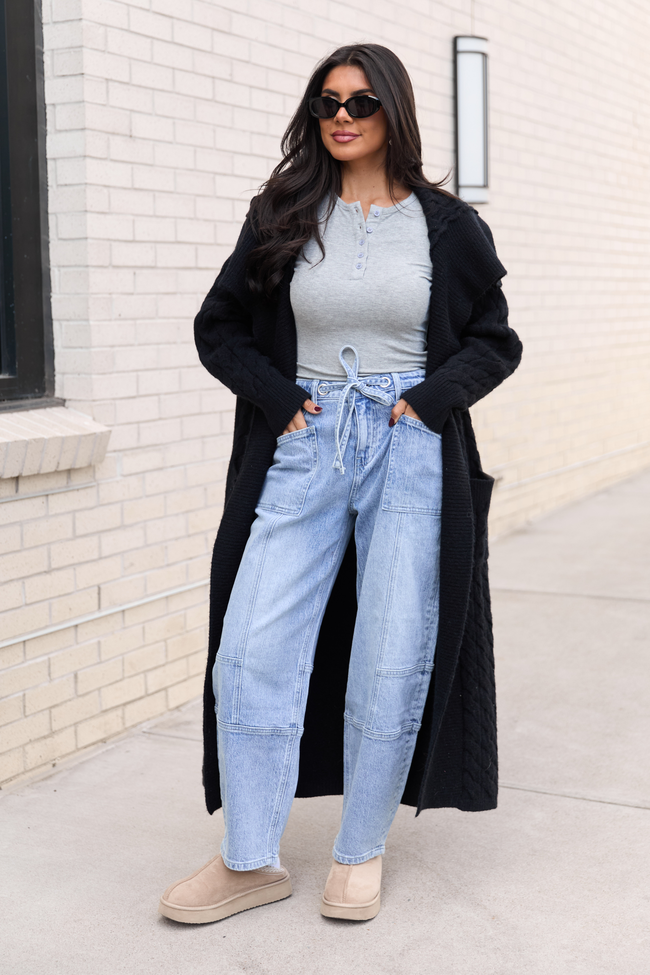 All The Better Grey Ribbed Knit Henley Long Sleeve Tee