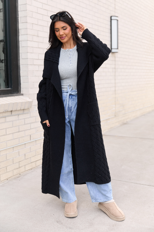 Keegan Black Cable Knit Duster Cardigan SALE