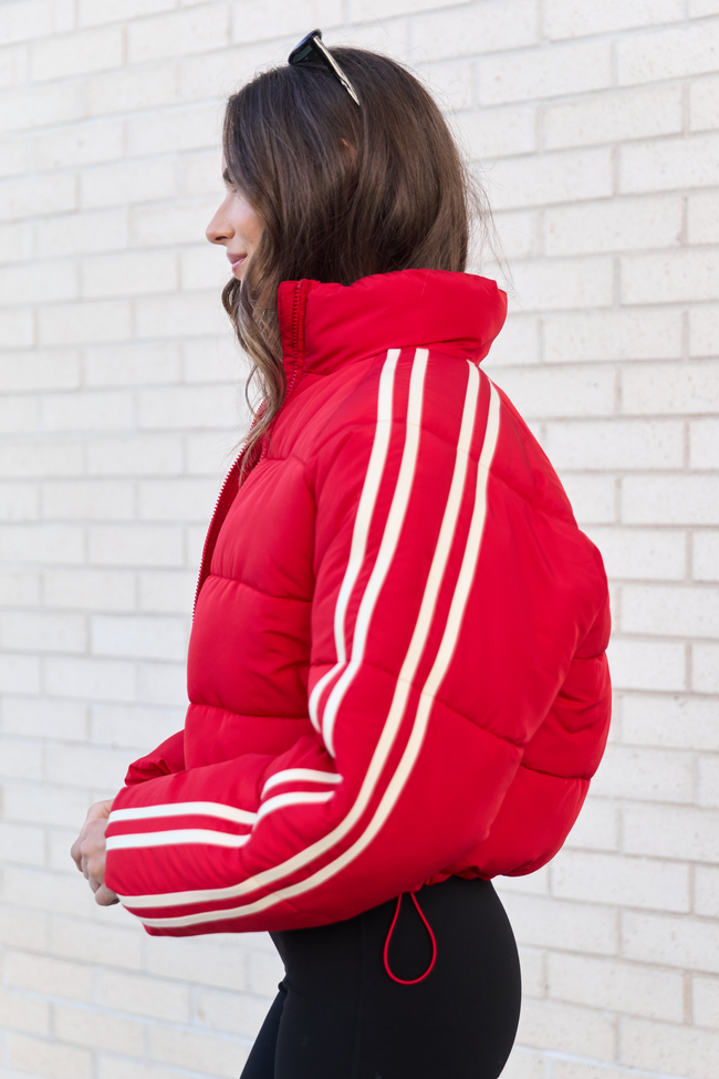 Amelia Red and White Puffer Jacket