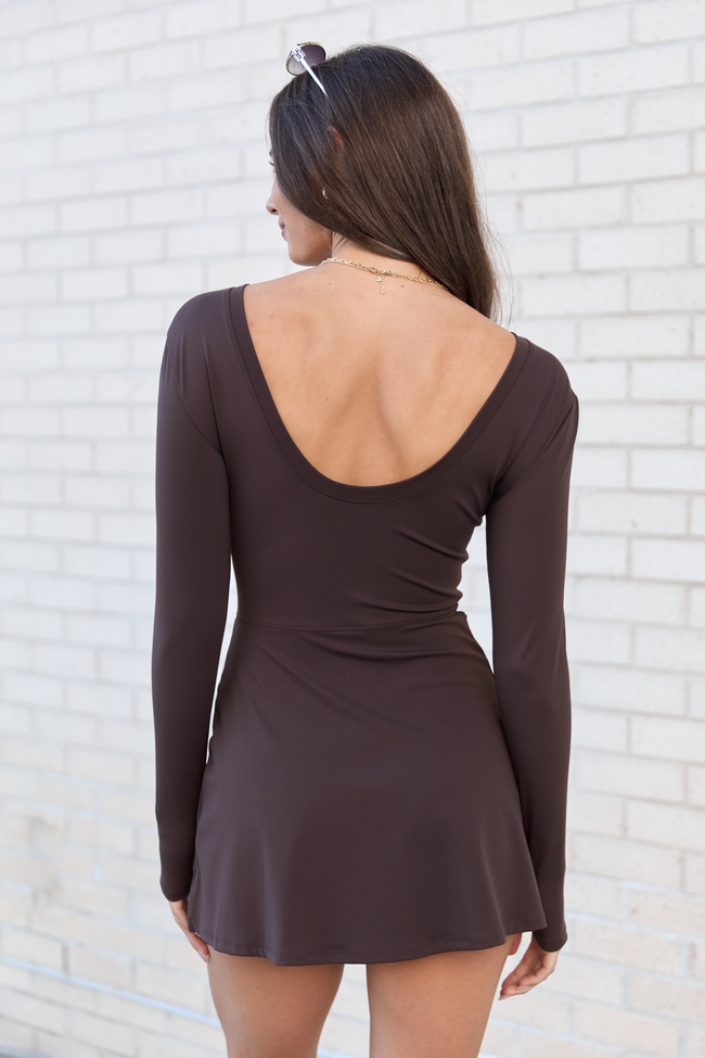 On My Terms Brown Long Sleeve Active Wrap Dress