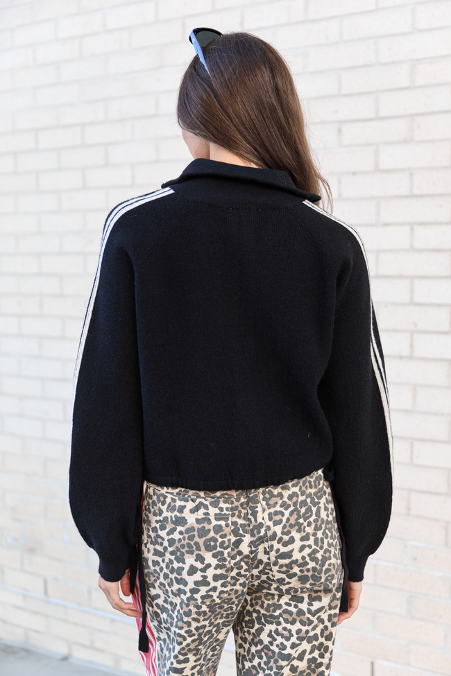 Kimmy Black with Ivory Stripes Full Zip Sweater SALE