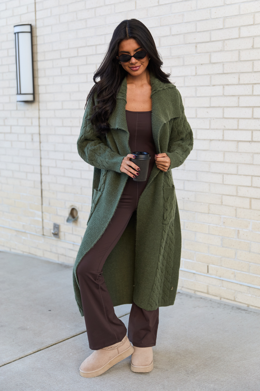 Keegan Green Cable Knit Duster Cardigan