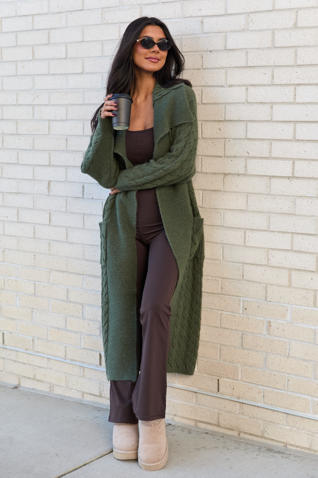 Keegan Green Cable Knit Duster Cardigan