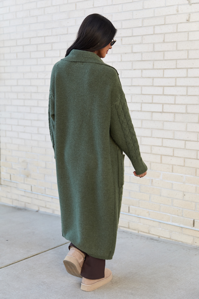 Keegan Green Cable Knit Duster Cardigan