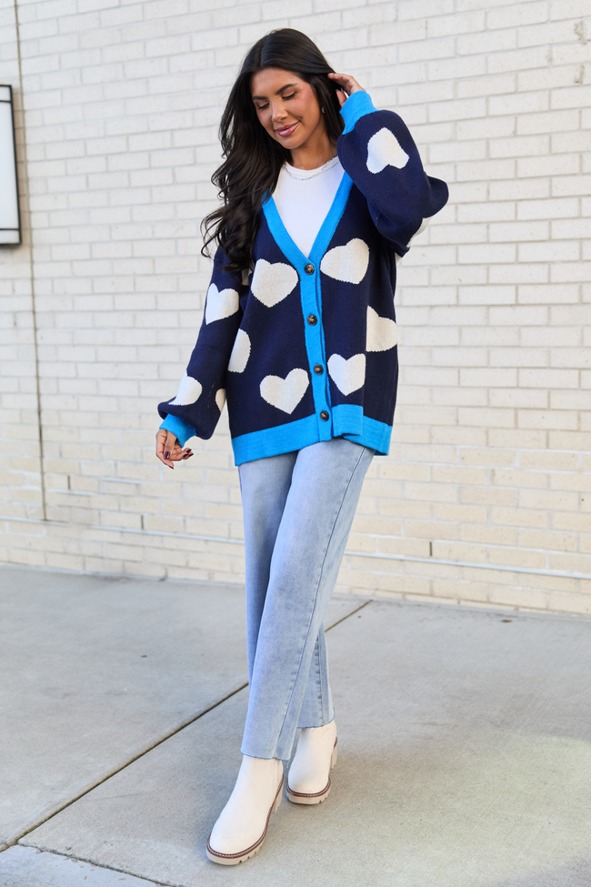 Azura Navy and White Heart Cardigan SALE