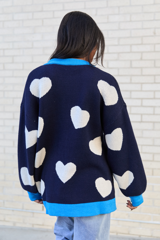 Azura Navy and White Heart Cardigan SALE