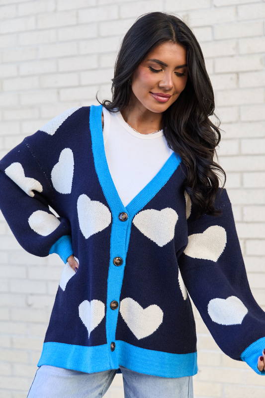 Azura Navy and White Heart Cardigan SALE