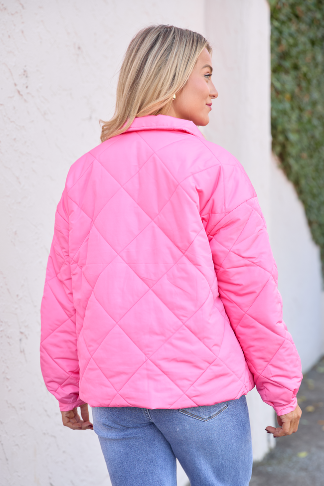 Kylan Pink Button Up Puffer Jacket SALE
