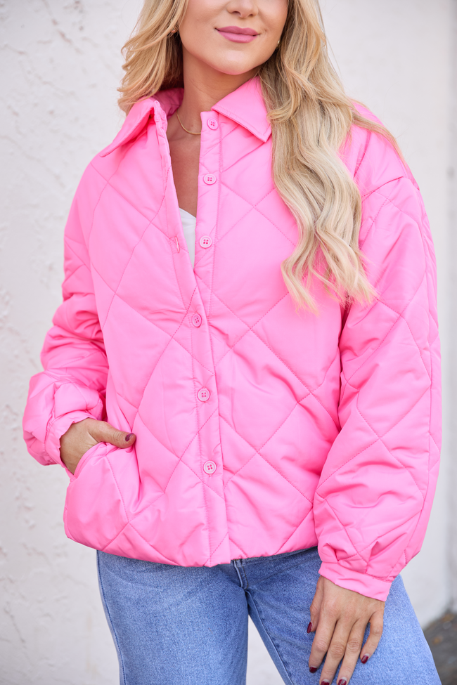 Kylan Pink Button Up Puffer Jacket SALE