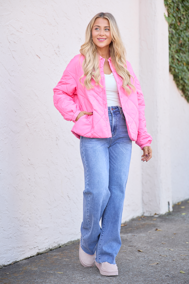 Kylan Pink Button Up Puffer Jacket SALE