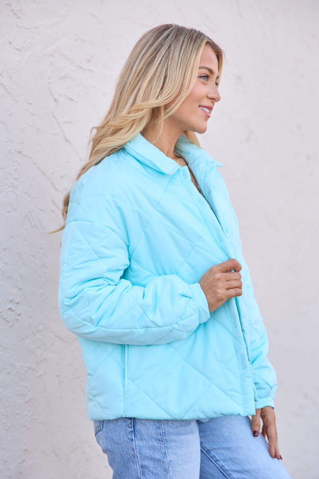Kylan Sea Green Button Up Puffer Jacket SALE