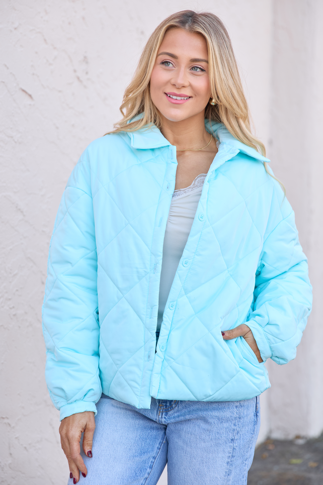 Kylan Sea Green Button Up Puffer Jacket SALE
