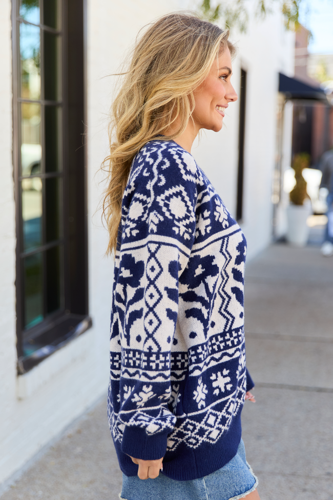 Steff Navy Fair Isle Oversized Cardigan SALE