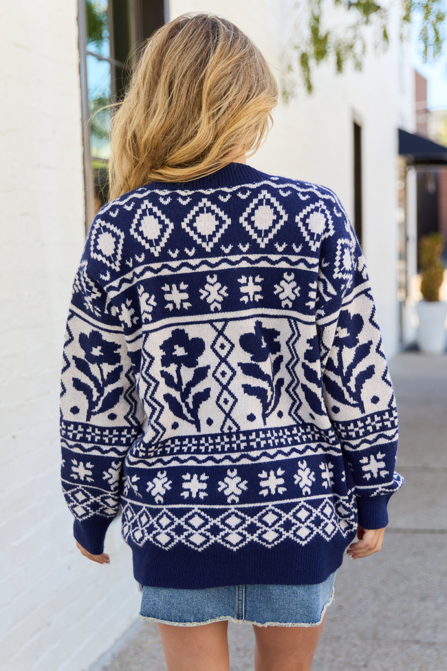 Steff Navy Fair Isle Oversized Cardigan SALE