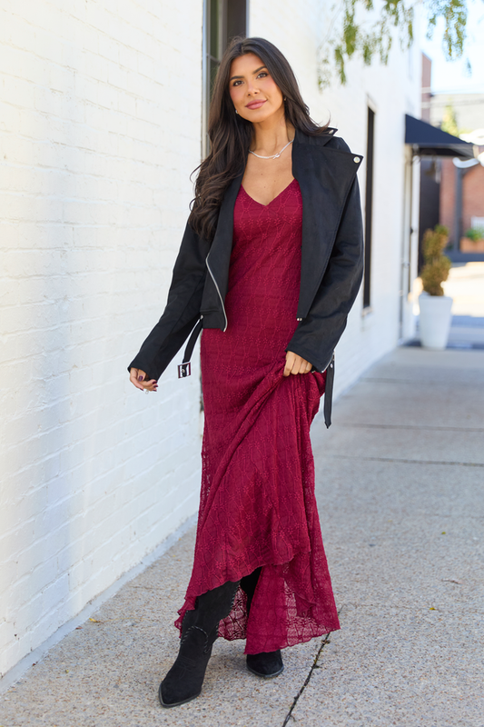 Hyacinth Burgundy Lace Godet Slip Dress