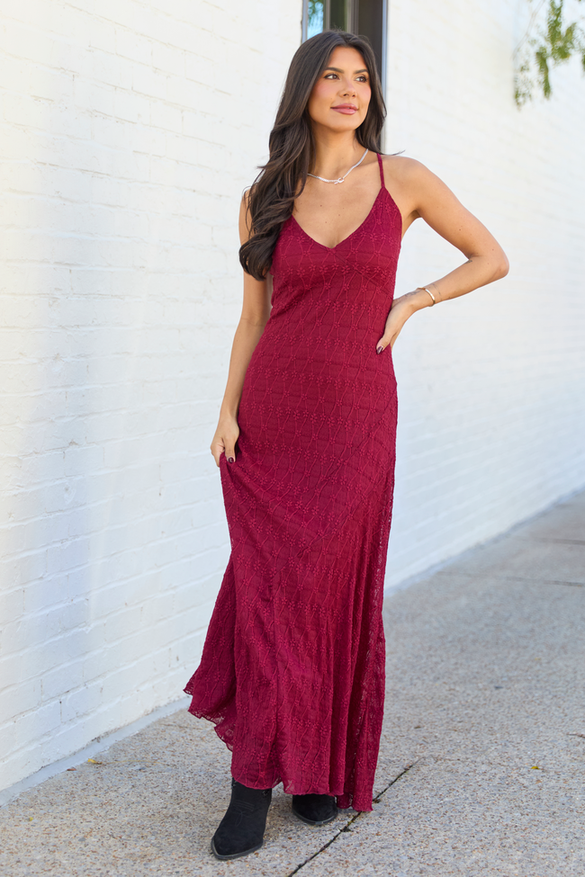 Hyacinth Burgundy Lace Godet Slip Dress