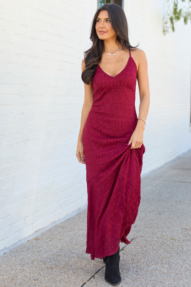 Hyacinth Burgundy Lace Godet Slip Dress