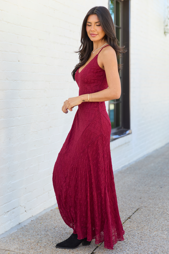 Hyacinth Burgundy Lace Godet Slip Dress