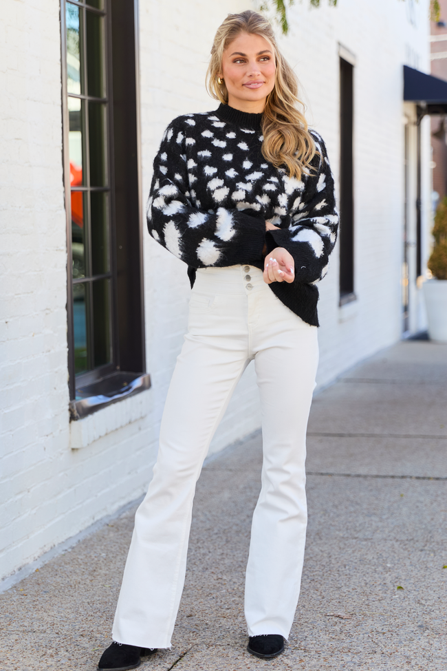 Fallyn White Spotted Black Oversized Crewneck Sweater SALE