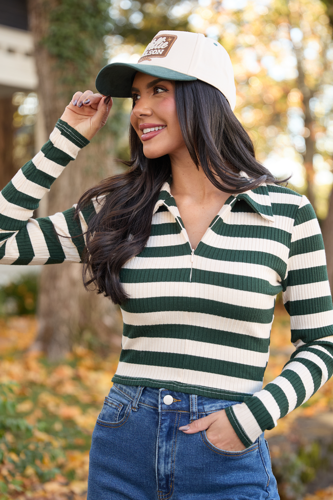 Emery Green Striped Half Zip Up Pullover
