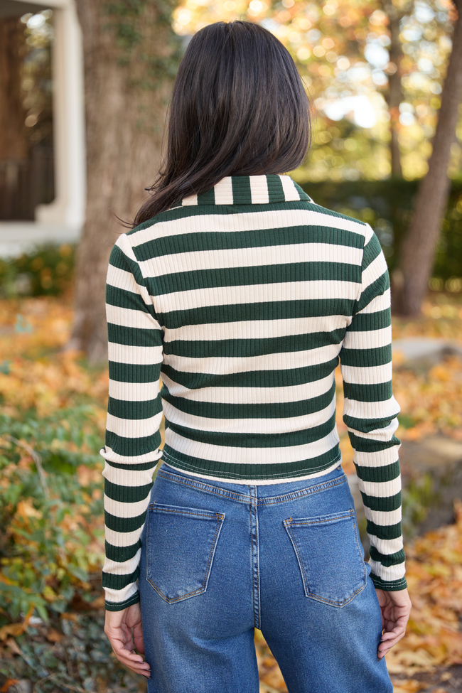 Emery Green Striped Half Zip Up Pullover