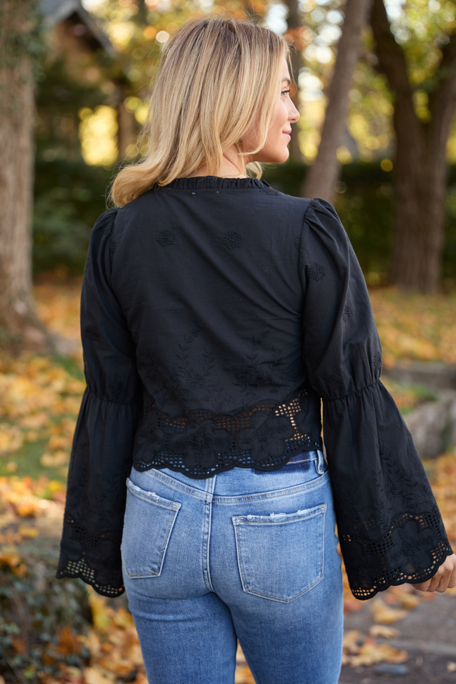 Chesney Black Eyelet Tie Front Top