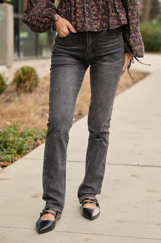Annie High Rise Black Distressed Slim Straight Leg Jeans FINAL SALE