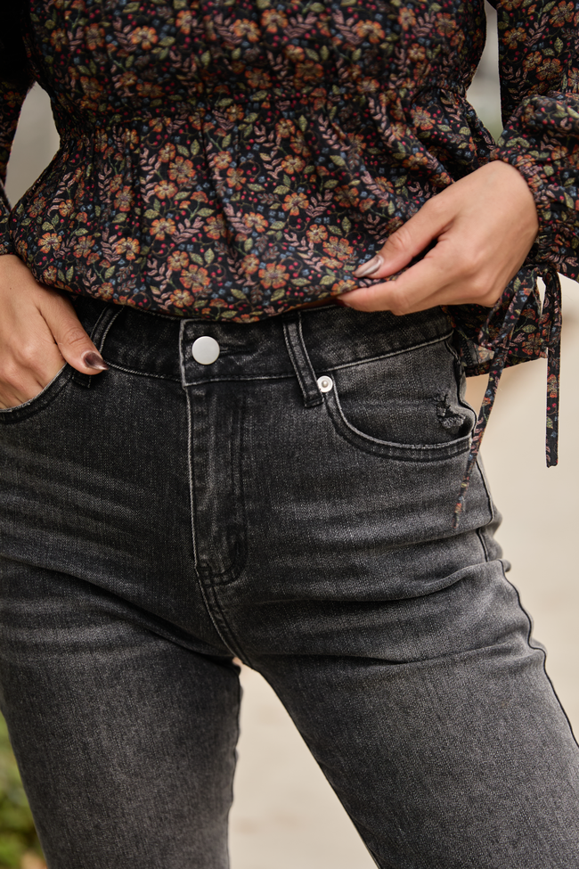 Annie High Rise Black Distressed Slim Straight Leg Jeans FINAL SALE