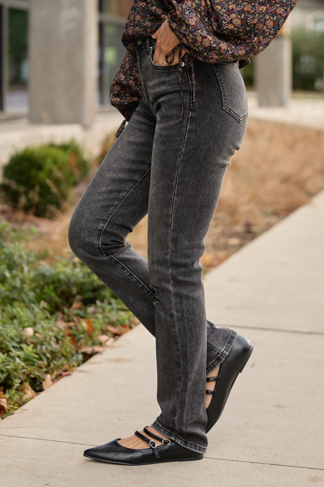 Annie High Rise Black Distressed Slim Straight Leg Jeans FINAL SALE