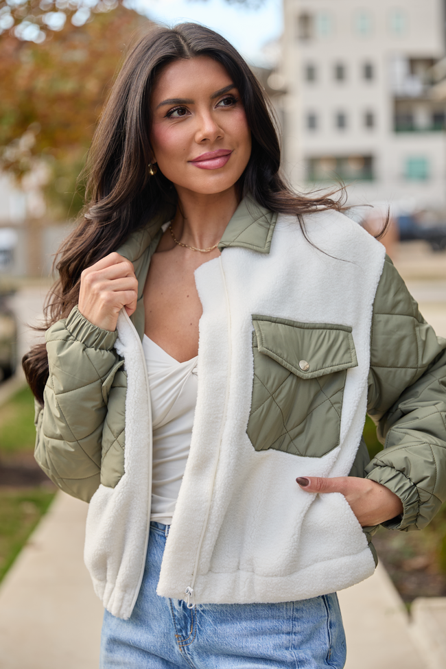 Maeve Sage Zip Front Sherpa Jacket SALE