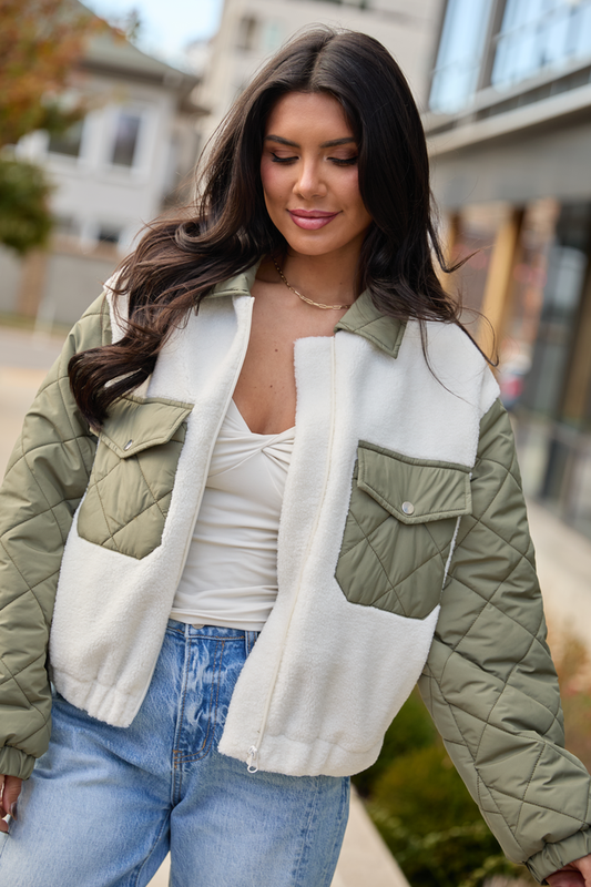 Maeve Sage Zip Front Sherpa Jacket SALE